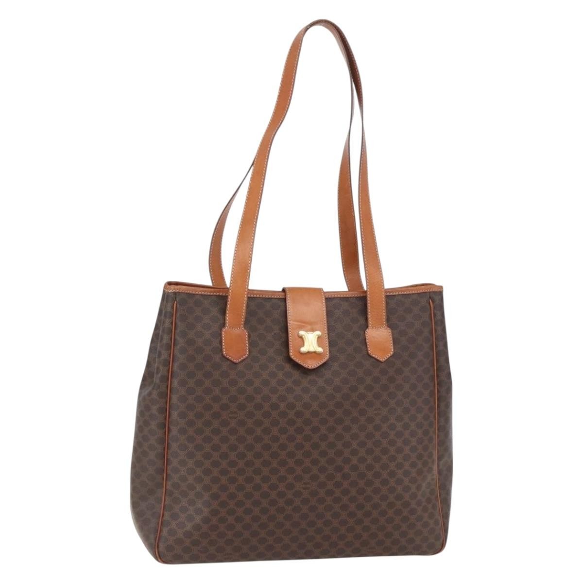 CELINE Macadam Canvas Triomphe Tote Bag PVC Leather Brown Gold