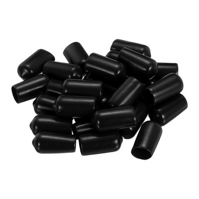 28Pcs Rubber End Caps 10mm(11/32'') ID Round Screw Thread Protectors Black
