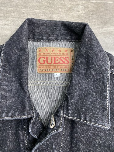 Vintage Guess Denim Trucker Jean Jacket Mens XLarge Black Workwear USA Made - Picture 5 of 10