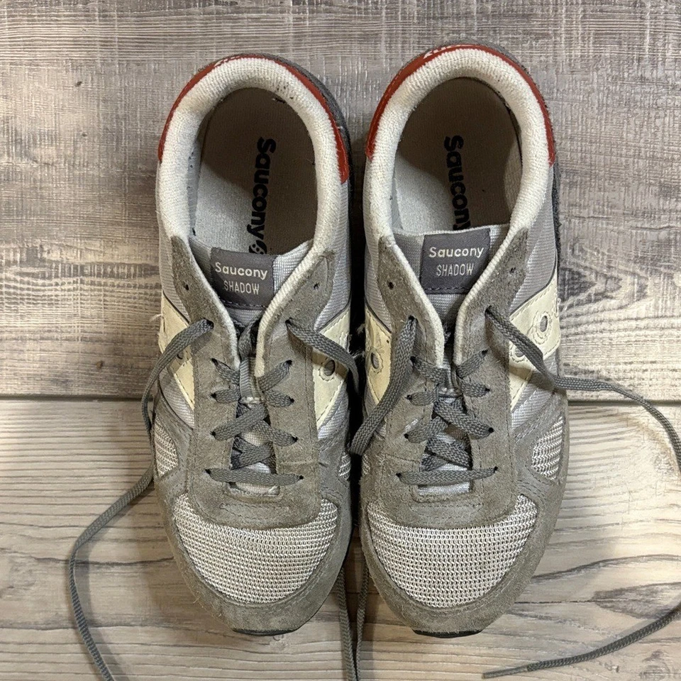 Saucony Shadow Suede Athletic Shoes Gray Cream Orange/Red GUC Youth 3 - Image 2 of 4