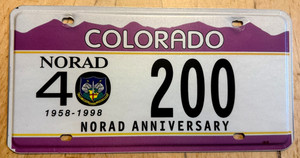 1958 1998 COLORADO NORAD 40 ANNIVERSARY LICENSE PLATE " 4 200 "