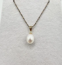 VTG 14k Yellow Gold Oval Pearl Pendant Unsigned Tested Estate Sale Filigree Read