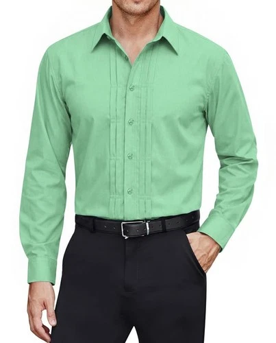 Elainone Men's Long Sleeve Formal Shirt 100% Cotton Breathable – Green