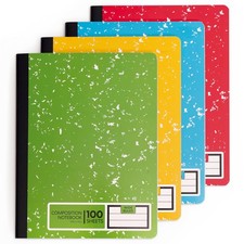 Composition Book 4 Pack, Wide Ruled Paper, 100 Sheets, 9.75x7.5 Inch, Marble