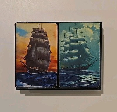 Stardust Nu-Vue Sailing Ships Nautical Playing Cards Advertising Case 2 Decks 