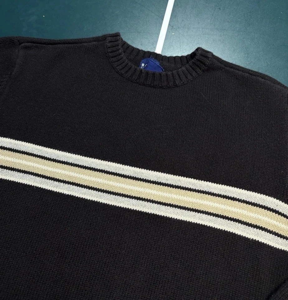 Vintage Y2K Chest Striped Crewneck Sweater Men’s Small Black White Knit Skater - Image 2 of 4