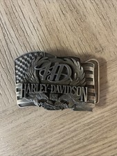 Vintage HARLEY DAVIDSON 1989 BELT BUCKLE US Flag Siskyou Born in USA Harmony