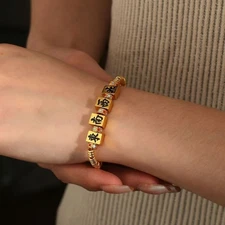 Gold Plated Mahjong Bracelet Chinese Style National Trend Enamel Bead Jewelry