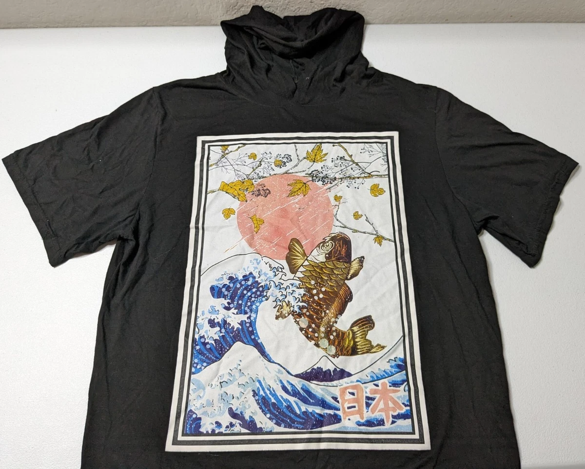 Hustle T Shirt Hoodie Men s Size XL Graphic Japanese Fish Short Sleeve