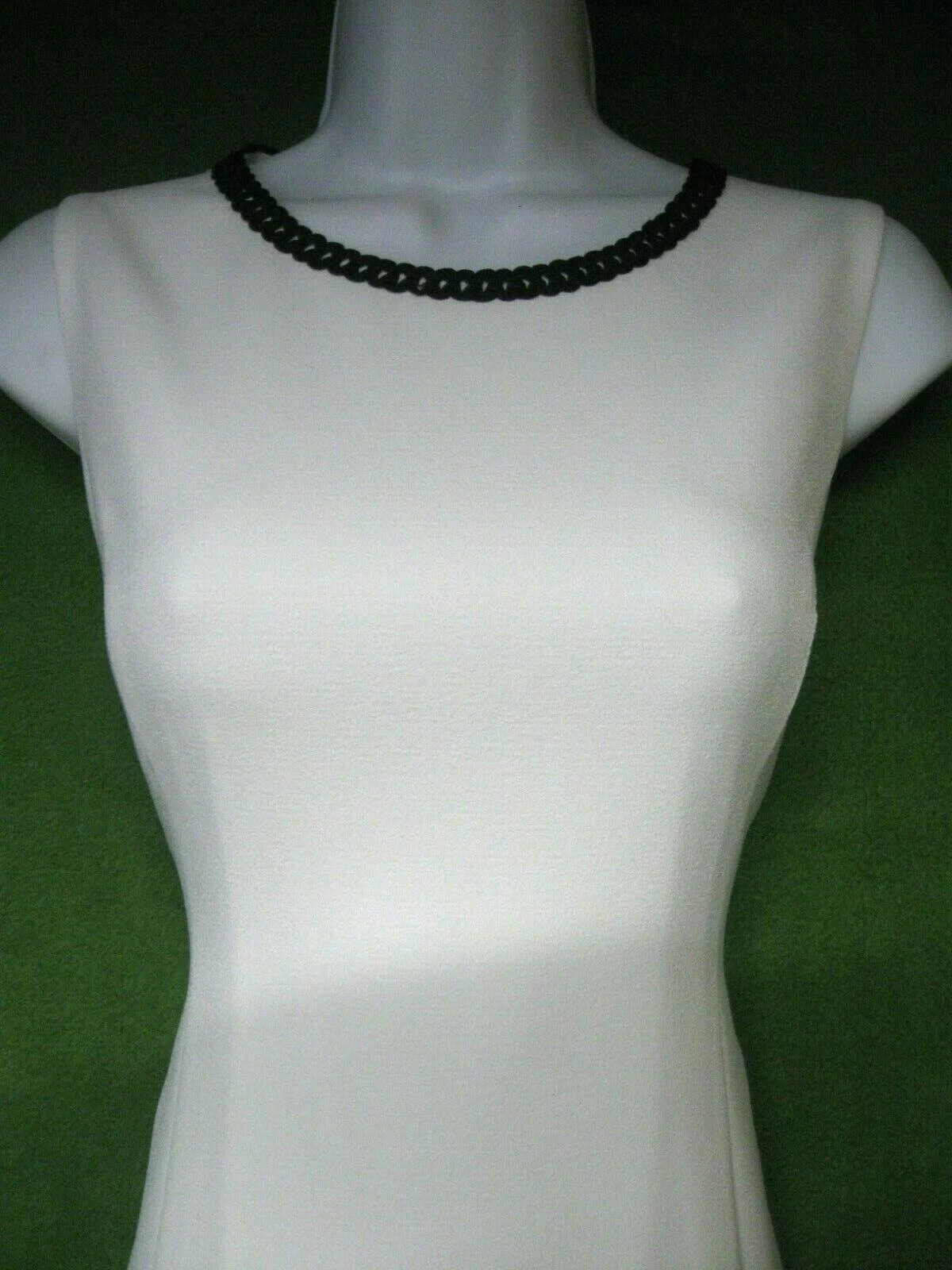 OFF WHITE Abito da tè sociale Karl Lagerfeld avorio crepe nero bordo intrecciato balza 4 $158