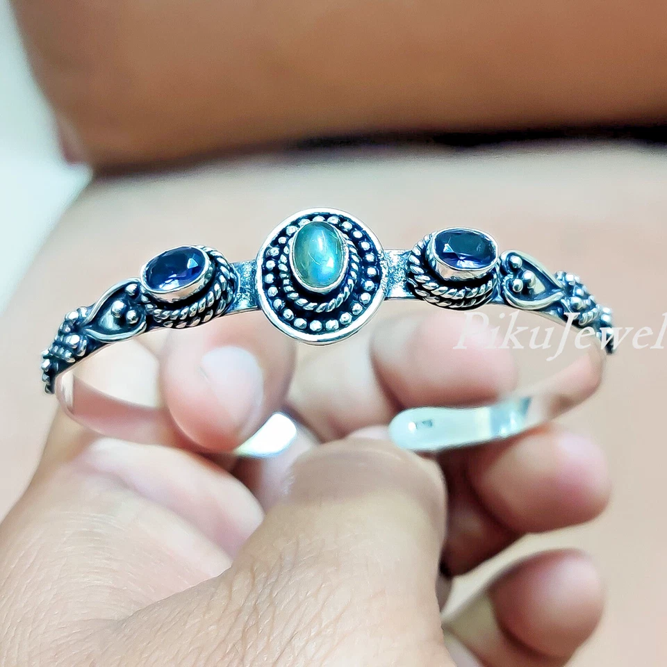 Labradorit & facettierter Amethyst Edelstein 925 Sterling Silber Anlass Gesch... - Bild 2 von 4