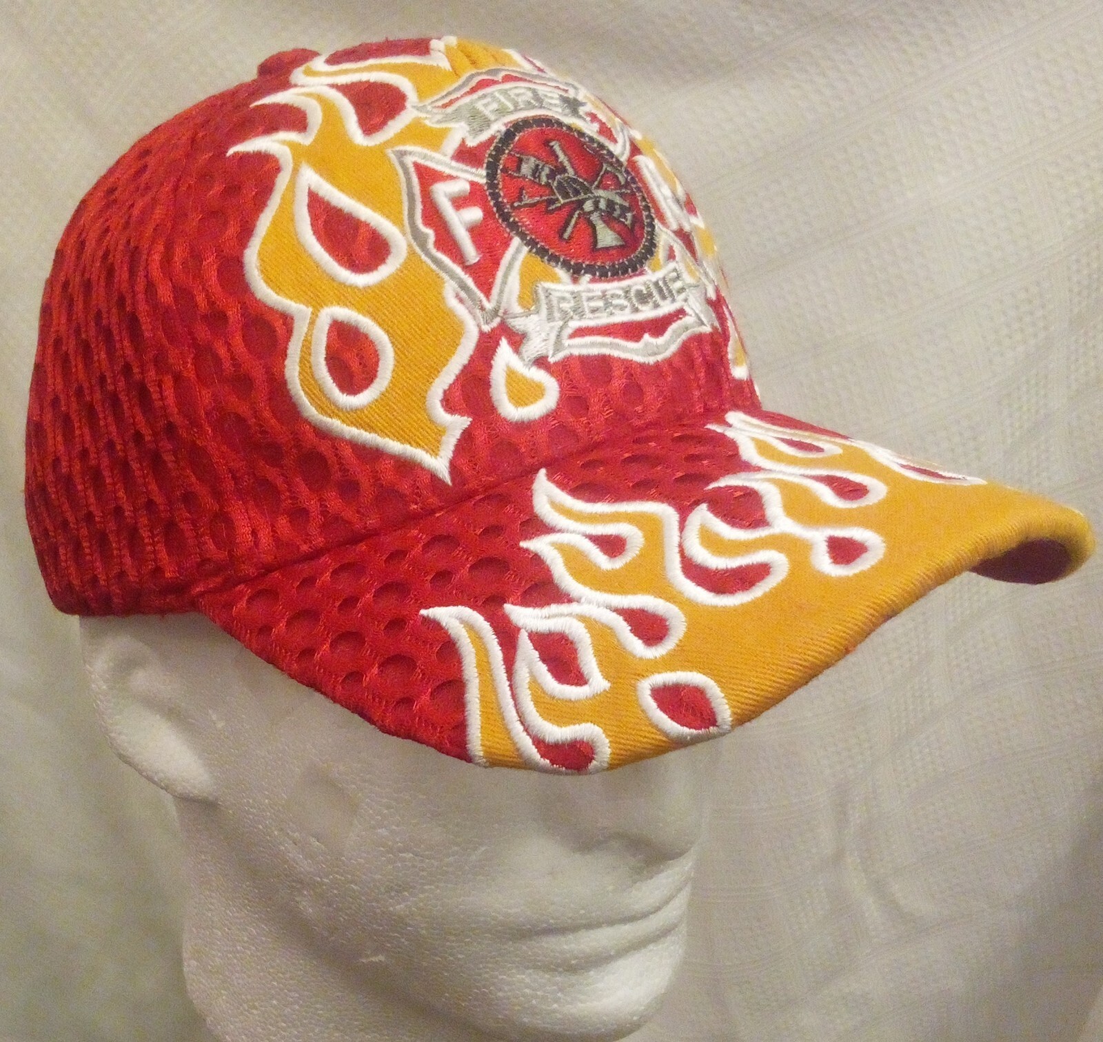 FIRE DEPT RESCUE FLAMES MESH Hat Cap F1RE RED