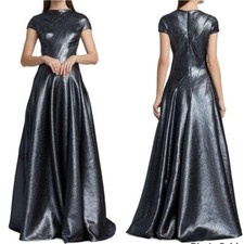 Reem Acra Cap-Sleeve Lame Gown