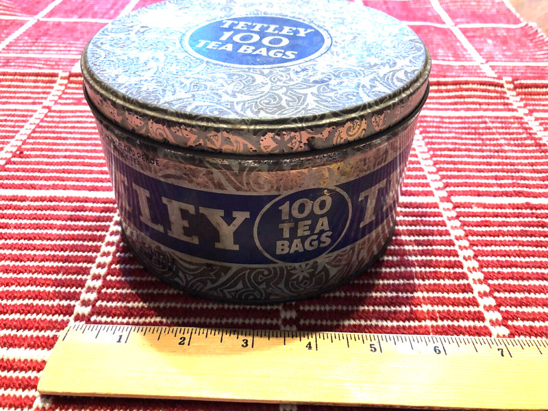 VINTAGE TETLEY TEA BAGS EMPTY TIN CAN 6"W X 3.75"H
