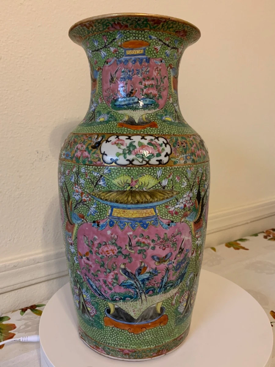 【時代古作品❗】中国古陶磁器　清代～民国期　清朝民窯　色絵　草花の図　大瓶　花入 所蔵品
