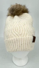 C.C Exclusives Womens Slouchy Tossle Fur Pompom Hat One Size Ivory Sequin Knit