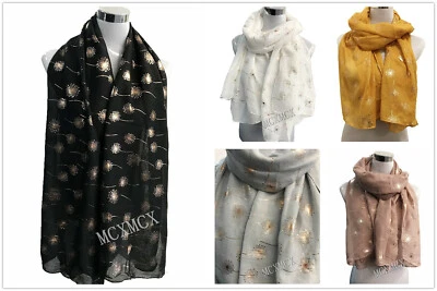 New Women Foil Flower Scarf with Dandelion Flower Parttem Print Scarf