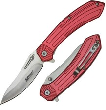 MTech Assisted Folding Knife 3.5" Stainless Steel Blade Red Aluminum Handle