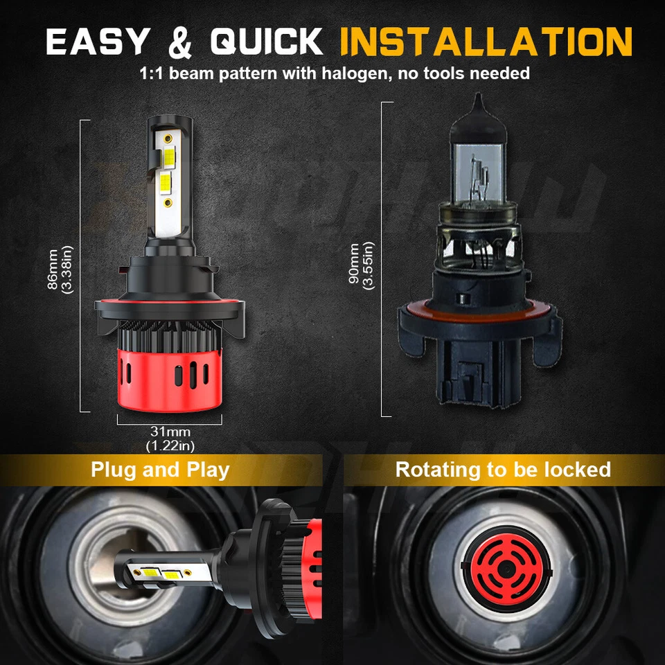 4x 9008 H16 6500K Kit de faros LED haz alto/bajo bombillas antiniebla para Ram Dakota 2011 Foto 3 de 4