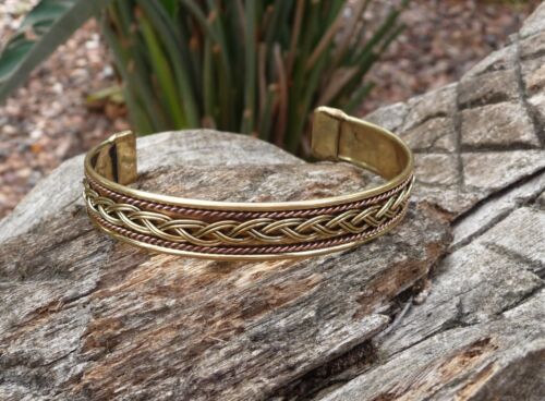 Bracelet brassard réglable unisexe cuivre massif bijoux mode indienne  - Photo 1/2