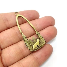 Fox Charms, Wolf Earring Charms,  Antique Bronze 54x24mm G36496