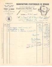 Invoice.AM19656.Lyon.1928.Fernand Petit.Household utensil.Le Parfait.Pulvé