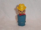 Fisher Price Little People Vintage Wood Face & Body Farmer Blue & Yellow Rare