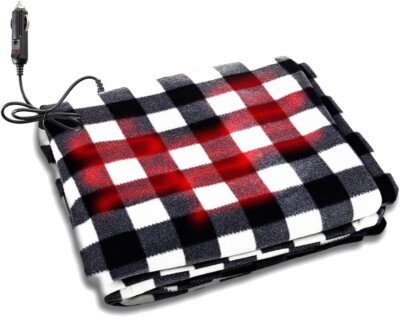 Zone Tech Car Heated Blanket - 12V Black & White Heating Car Seat Travel Blanket