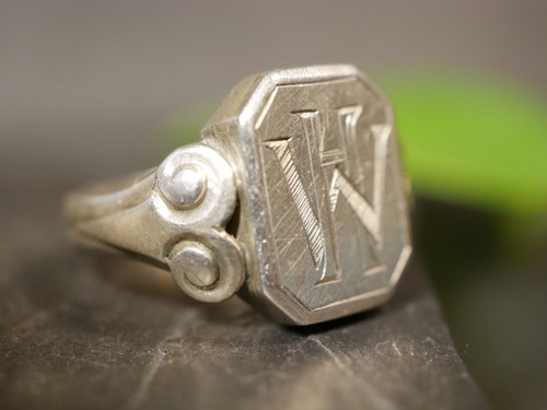 Top 800 Silber Ring Siegelring Buchsraben Initialen WH HW Jugendstil Art Deco - Bild 8 von 12