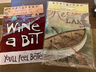 LOT 2 Evergreen Garden Yard & Home Decorative Flag 12.5'' x 17.5 Wine & Lake