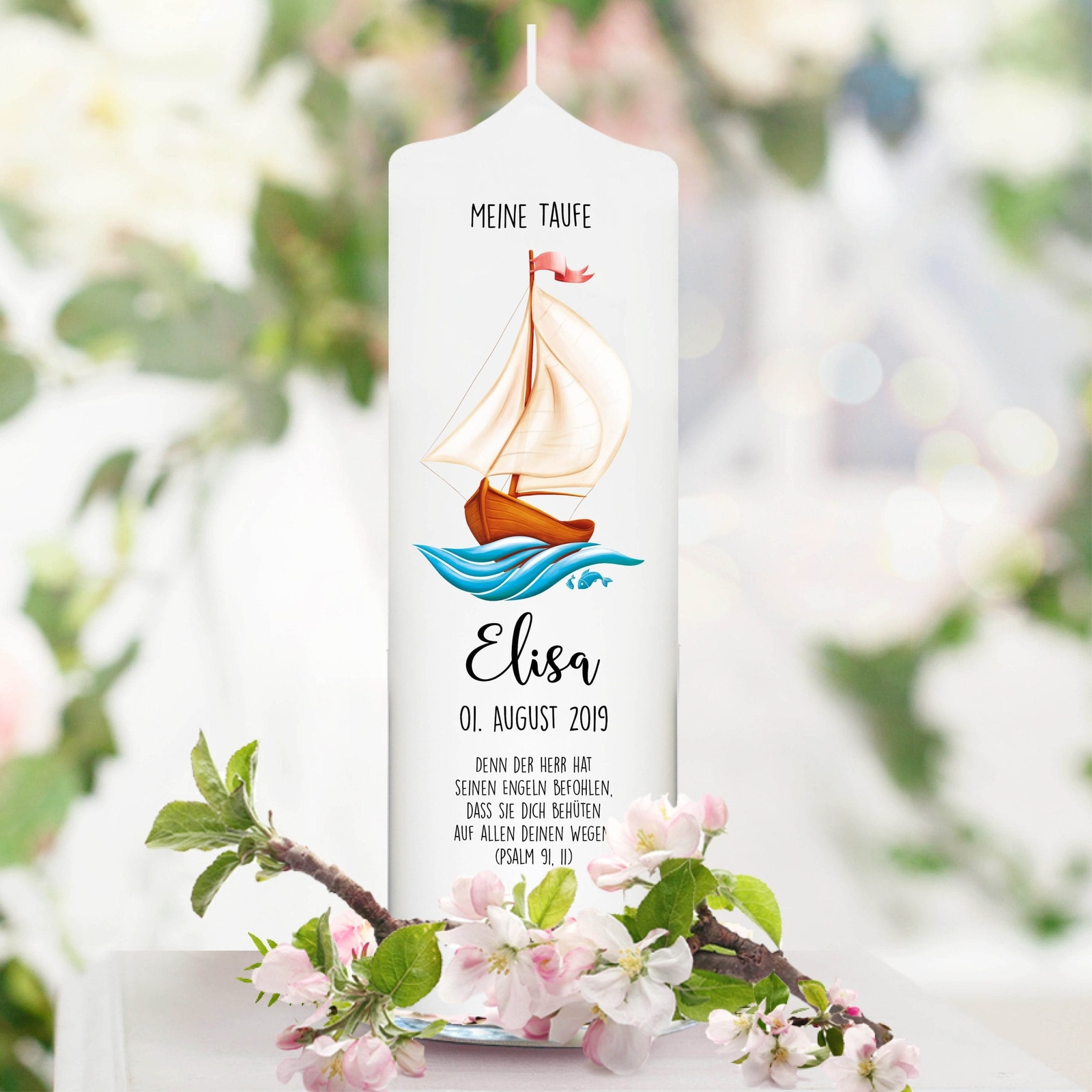 Taufkerze Junge Mädchen Segelboot Boot Schiff Name Datum Taufspruch Kerze Taufe