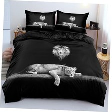 Lion Couple Duvet Cover Set with Pillow Shams Animal Lions Pattern Full Lion205
