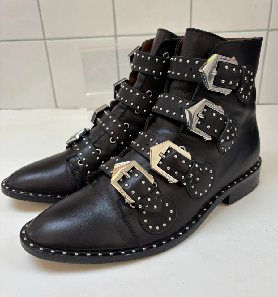 GIVENCHY PRUE BUCKLE BOOTS 40 6 6.5 ankle black leather READ DETAILS!