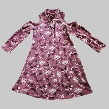 1st KISS Open Shoulder Mauve Heart Print Mock Turtleneck Dress Girls Size 4-5