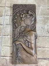 ART NOUVEAU BRONZE PLAQUE BY Milo- CHERRY BLOSSOM HOME OFFICE DECORATION SALE