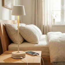 Beige Touch Bedside Lamp: Stepless Dimmable, USB-C, AC Outlet  LED Bulb Incl.