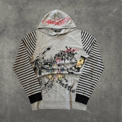 2000s Ed Hardy Christian Audigier tattoo wool blend knit hooded sweater