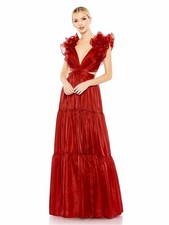 Mac Duggal 49528 Red Ruffle Shoulder Maxi Gown Formal Dress Size 10 NWT
