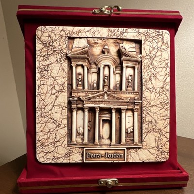 Petra Jordan Souvenir Trinket Box with 3D Relief Lid, Red Velvet Case
