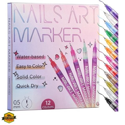 12 Color Nail Art Pens, 0.5mm Nail Polish Marker Set, Drawing Painting Point ...