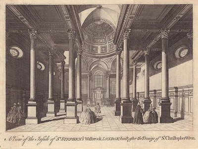 Innenraum von St Stephen's Walbrook, London. Sir. Christopher Wren 1750 Druck