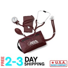 Professional Medical Kit: Dual-Head Stethoscope Blood Pressure Cuff, Burgundy