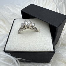 Triple CZ Sterling Silver 925 Ring Etched Scr...
