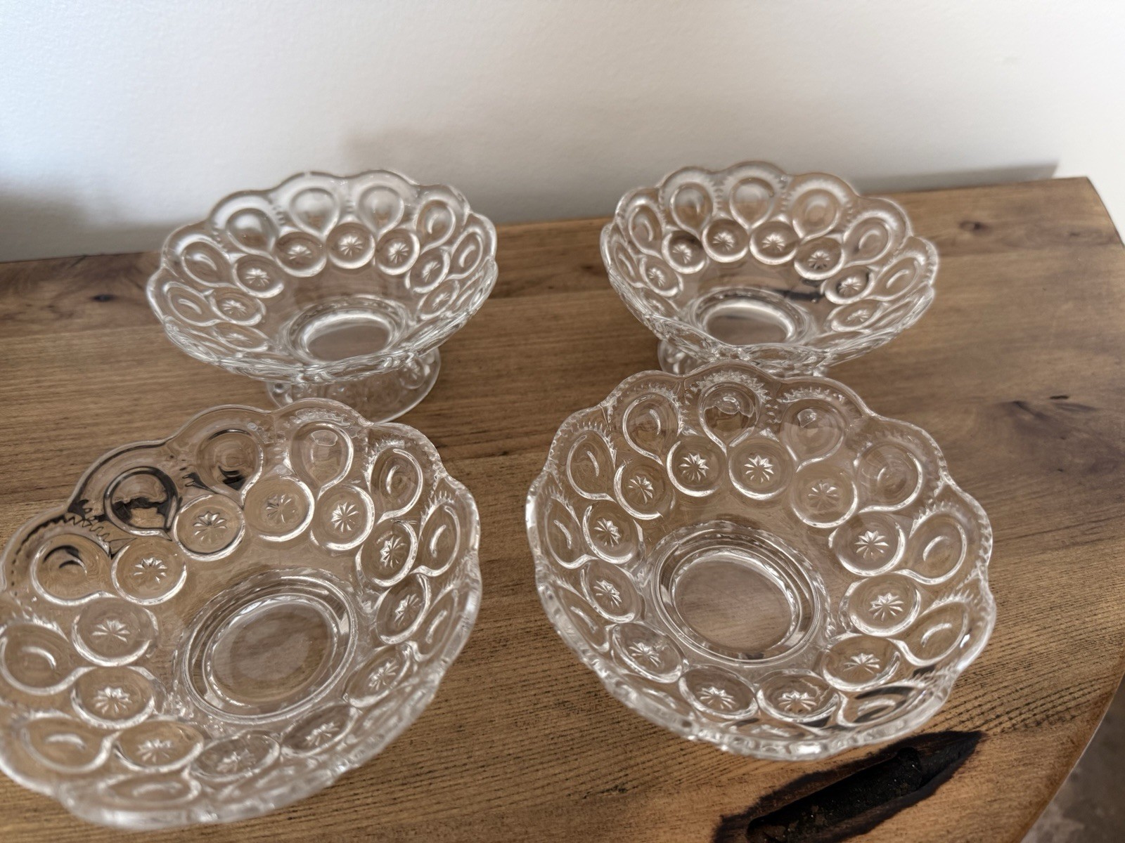 Set of 4 L.E. Smith Moon & Stars Clear Glass Pedestal Bowls 5”
