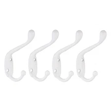 Dual Prong Coat Hooks Wall Mounted Utility White Hook 80mm x 17mm x 55mm, 4pcs