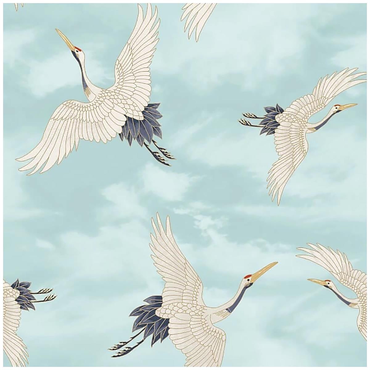 B&Q -  Duck Egg Birds Metallic Effect Patterned Wallpaper - Image 2