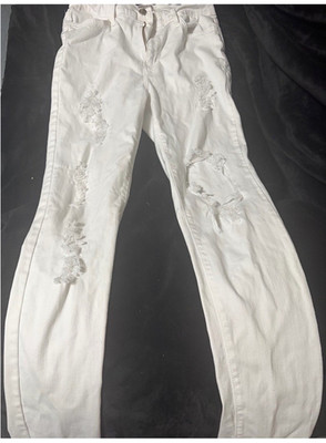 Vibrant Skinny Juniors White Solid Denim Jeans Distressed Zip Closure