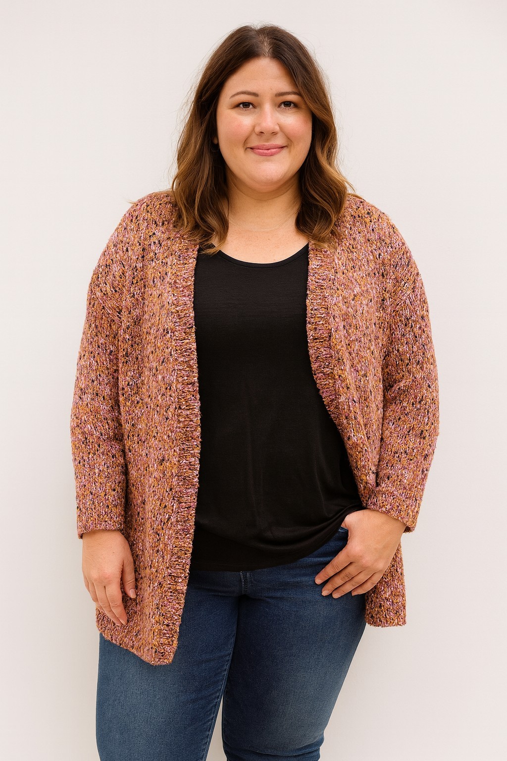 J. JILL Sweater Utopia Texture Chunky Knit Open Front Cardigan Confetti SZ 2X