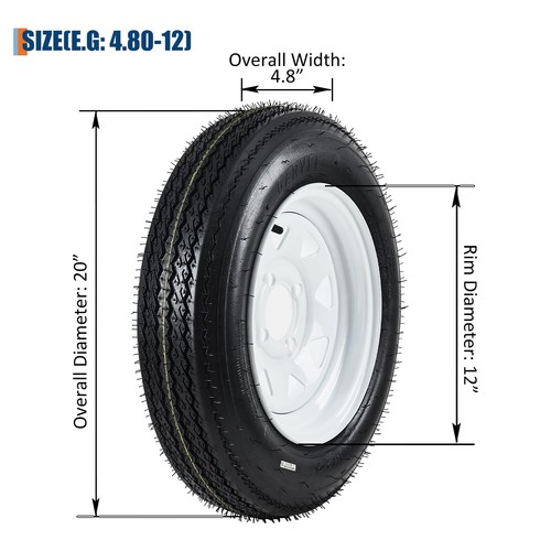 Trailer Tires &amp; Wheels 4.80-12 480-12 480X12 4 Lug White Modular Wheel ...