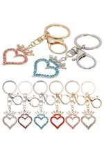 Crown Heart Bling Rhinestone Key Chain, Purse, Backpack, Belt Loop, Charm